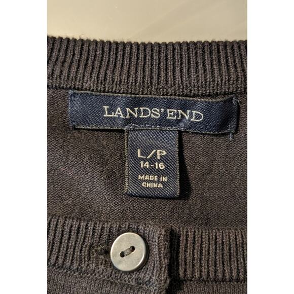 Lands' End Black Closet Staple Button Up Cotton Blend Cardigan Womens Sz L/P - Picture 3 of 10